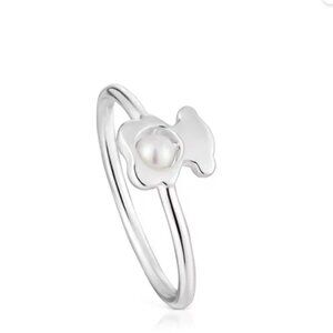 Sterling Silver Pearl Flower Ring - White